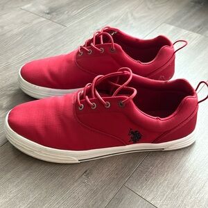 Men’s Polo sneakers size 11. Red with white bottom trim excellent condition.